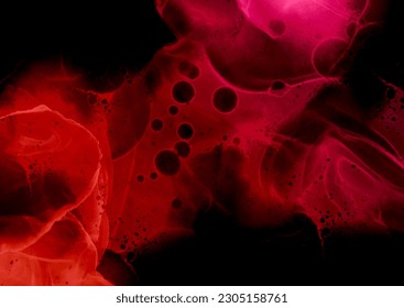Fondo rojo oscuro y rosa abstracto de la tinta del alcohol pintado a mano