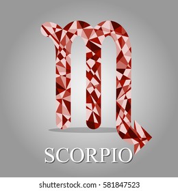 Dark Red polygonal Scorpio zodiac icon sign symbol vector illustration on grey background