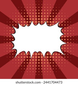 Dark red Pop art. Comic book style. Abstract explosion. Base for sale banners, advertisment posts, business cards, brochure, social media. Textbox for custom text. Halftone effect. Editable