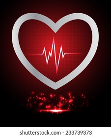 Dark red pulse Light Abstract Technology background for computer graphic website and internet. Silver heart