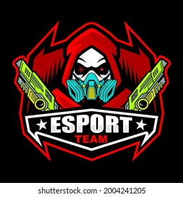Dark red reaper with skull face mascot logo design for esport. Gaming Logo. Clan Logo.
