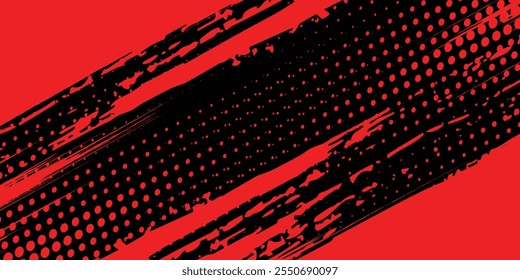Fondo de arte pop cómico retro rojo oscuro con puntos, Ilustración vectorial de fondo de semitono de dibujos animados