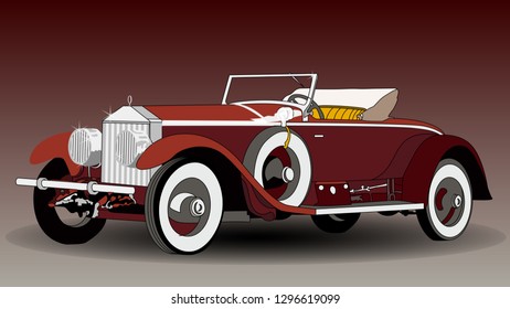 dark red retro convertible on a maroon-gray background. author's work. vector
