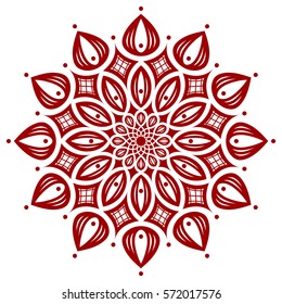 dark red round symmetry pattern, simple mandala, rosette