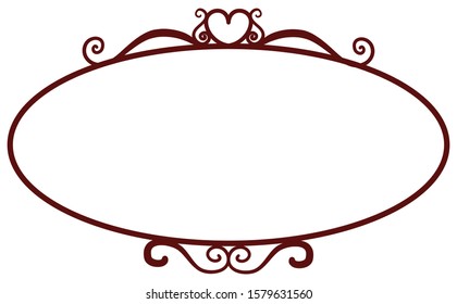 Dark red round vintage frames, design elements. Sketch hand drawn. Decorative border with heart for valentine. Vector illustration isolated background