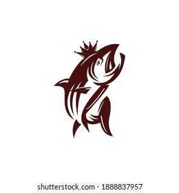 dark red salmon fish logo, salmon with crown, vector illustrations