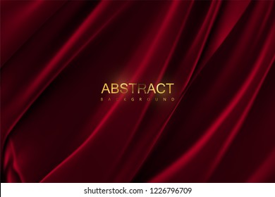 Dark red silky fabric. Abstract background. Vector illustration. Realistic textile with folds and drapes. Decoration element for design