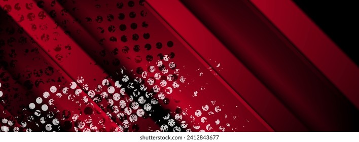 Dark red smooth stripes and halftone abstract geometric background. Vector retro banner design