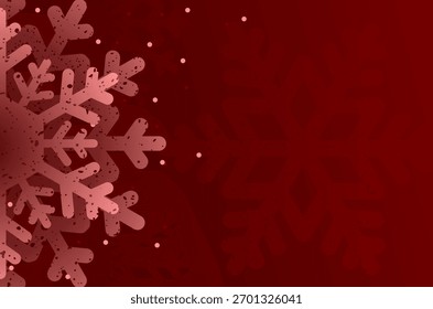 Fondo abstracto de copos de nieve rojo oscuro. Fondo de Navidades con espacio de copia.