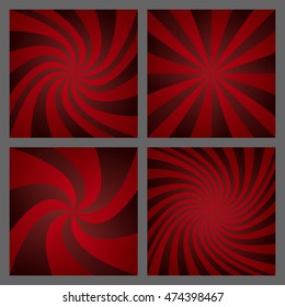 Dark red spiral ray and starburst background design set
