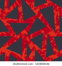 Dark red splatter paint seamless pattern, abstract vector background. Colorful design wallpaper for textile, fabric, wrapping paper. triangles overlay.