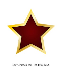 A dark red star in a gold frame isolated on a white background. Vector illustration