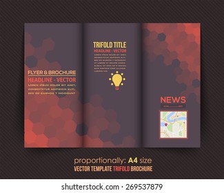 Dark and Red Style Vector Tri-Fold Brochure Design. Corporate Leaflet, Cover Template