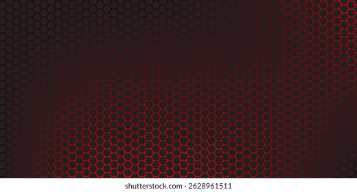 Dark red tech hexagonal vector background. Abstract bright red energy flashes under the hexagons in dark red technology.