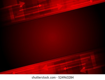 Dark red tech motion abstract background with arrows. Vector design template