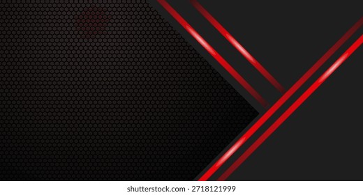 Fondo de tecnología rojo oscuro, fondo de patrón hexagonal. Fondo de pantalla de tecnología moderna, líneas negras y rojas oscuras, fondo en futurista,