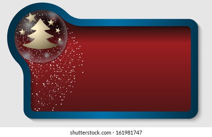 dark red text box with a Christmas motif and falling snow