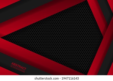 Dark red trendy abstract background with carbon fiber and geometric shapes. Black carbon textured pattern. Red and black shapes on the carbon grid.