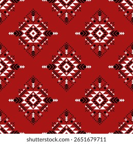 Padrão tribal vermelho escuro com diamantes simétricos. Vetor perfeito para temas de design cultural.