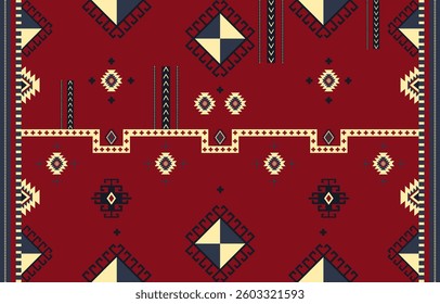 Dark red tribal seamless pattern vector with geometric motifs.Traditional ornamental textile design for textiles and fabric printing,carpet,background,wallpaper,Vintage Aztec,Navajo style.