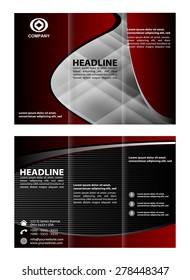 Dark red tri-fold business brochure template design

