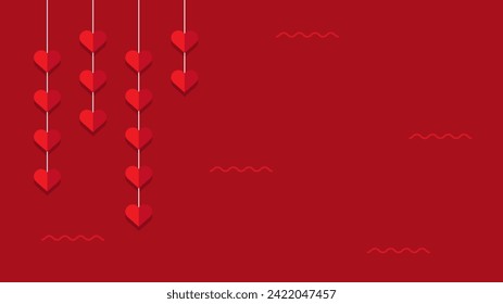 fondo de plantilla de día de San Valentín rojo oscuro con forma de amor colgante y algo de espacio de copia para texto adecuado para saludar y muchos más