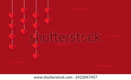 dark red valentine day template background with hanging love shape and some copy space for text suitable for greeting and many more