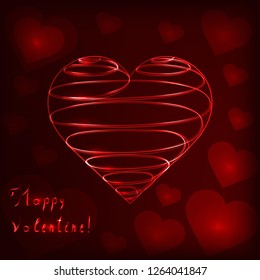 Dark red Valentine spiral heart with translucent hearts and the slogan of a happy Valentine