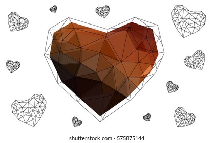 Dark Red vector abstract glitter heart shape on white background in love concept for valentine's day with sweet and romantic moment. Polygonal design for your business.