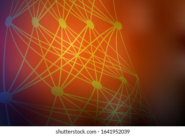 Dark Red vector backdrop with artificial intelligence data. Colored AI structure with gradient lines and dots. Pattern for  poster, banner of technology.