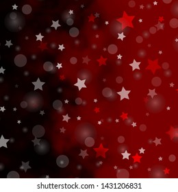 Dark Red vector backdrop with circles, stars. Colorful disks, stars on simple gradient background. Pattern for trendy fabric, wallpapers.