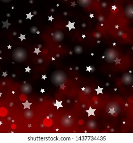 Dark Red vector backdrop with circles, stars. Glitter abstract illustration with colorful drops, stars. Texture for window blinds, curtains.