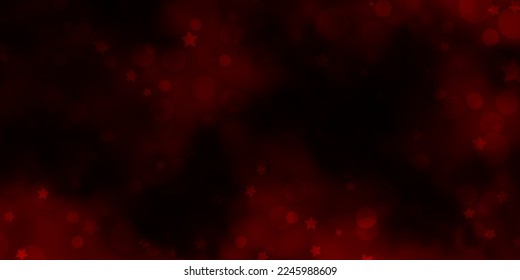 Dark Red vector backdrop with circles, stars. Abstract illustration with colorful shapes of circles, stars. Pattern for design of fabric, wallpapers.