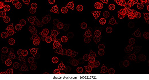 Dark Red vector backdrop with mystery symbols. Colorful mystic symbols with a gradient in ancient style. Background for esoteric, mystic designs.