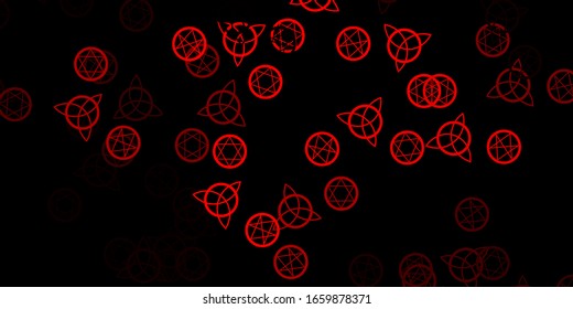 Dunkelrote Vektorillustration mit geheimnisvollen Symbolen. Illustration mit magischen Zeichen spiritueller Kraft. Einfaches Design für okkulte Darstellung.