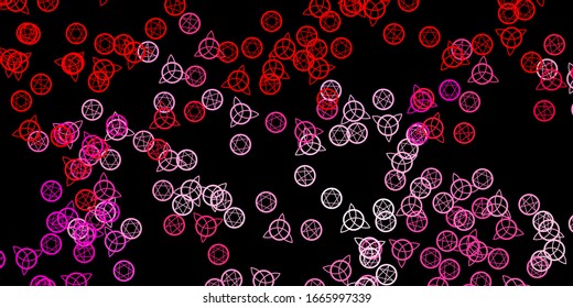 Dark Red vector backdrop with mystery symbols. Colorful mystic symbols with a gradient in ancient style. Simple design for occult depiction.