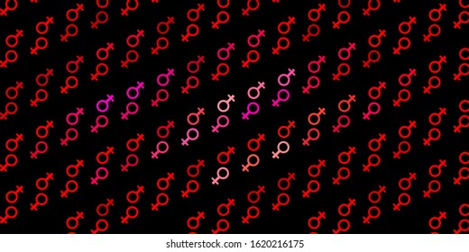 Dark Red vector backdrop with woman's power symbols. Colorful illustration with gradient feminism shapes. Simple design for your web site.