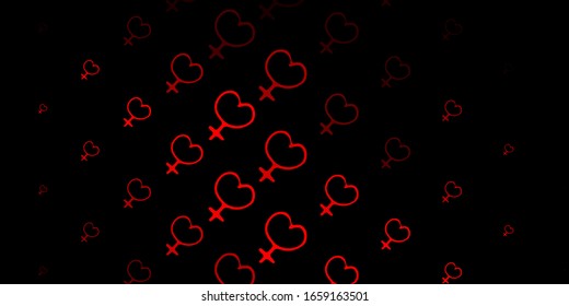 Dark Red vector backdrop with woman's power symbols. Colorful illustration with gradient feminism shapes. Design for International Women’s Day.
