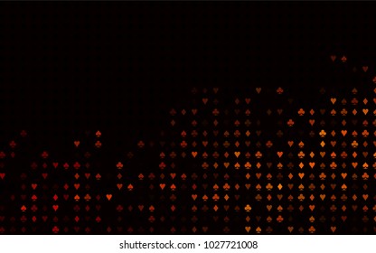 Dark Red vector background with cards signs. Colored illustration with hearts, spades, clubs, diamonds. Pattern for ads of parties, events in Vegas.