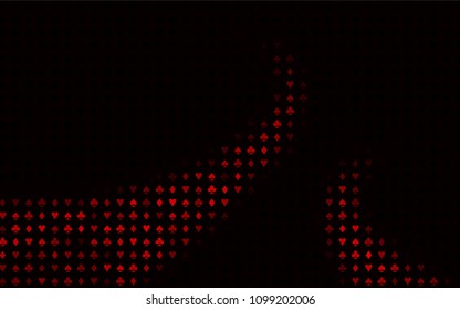 Dark Red vector background with cards signs. Colorful gradient with signs of hearts, spades, clubs, diamonds. Pattern for ads of parties, events in Vegas.