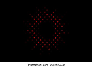 Dark red vector background with cards signs. Glitter abstract sketch with isolated symbols of playing cards. Pattern for leaflets of poker games, events.