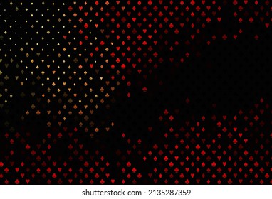 Dark red vector background with cards signs. Blurred decorative design of hearts, spades, clubs, diamonds. Pattern for booklets, leaflets of gambling houses.