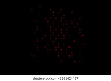Dark Red vector background with cards signs. Colorful gradient with signs of hearts, spades, clubs, diamonds. Smart design for your business advert of casinos.