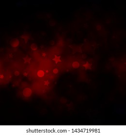 Dark Red vector background with circles, stars. Colorful disks, stars on simple gradient background. Design for wallpaper, fabric makers.