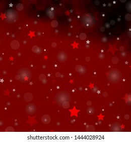 Dark Red vector background with circles, stars. Illustration with set of colorful abstract spheres, stars. Texture for window blinds, curtains.