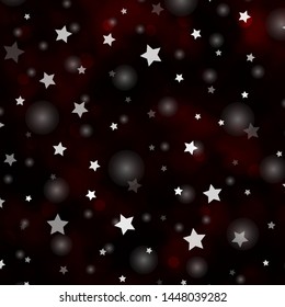 Dark Red vector background with circles, stars. Abstract illustration with colorful spots, stars. Pattern for trendy fabric, wallpapers.