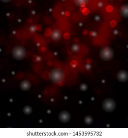 Dark Red vector background with circles, stars. Glitter abstract illustration with colorful drops, stars. Design for your commercials.