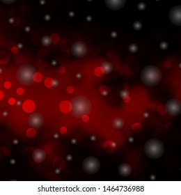Dark Red vector background with circles, stars. Glitter abstract illustration with colorful drops, stars. Pattern for booklets, leaflets.