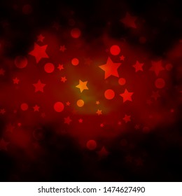Dark Red vector background with circles, stars. Abstract design in gradient style with bubbles, stars. Texture for window blinds, curtains.