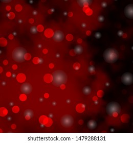 Dark Red vector background with circles, stars. Glitter abstract illustration with colorful drops, stars. Pattern for wallpapers, curtains.